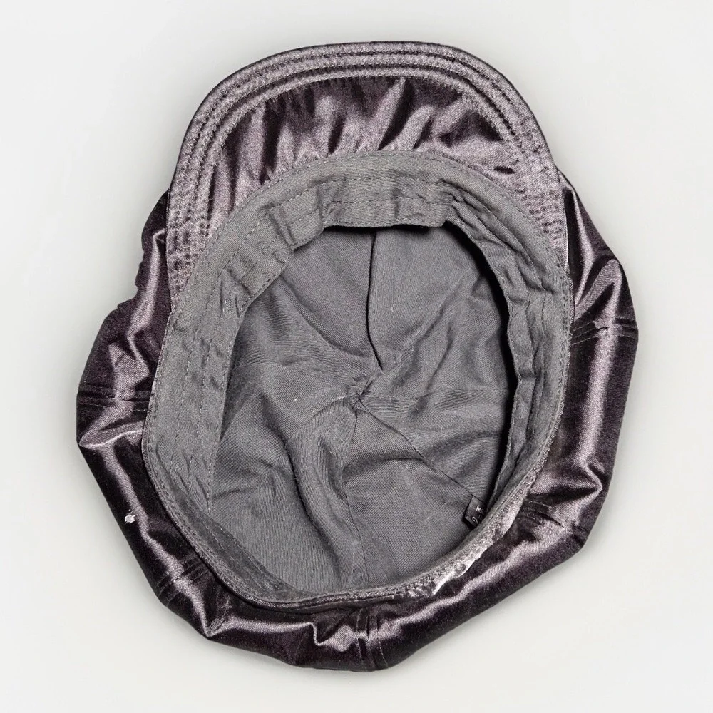 GUESS Womens Black Satin Newsboy Cap Baker Boy Hat 8-Panel Y2K Retro Style